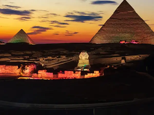 The optional tour of The Pyramids' Light Show