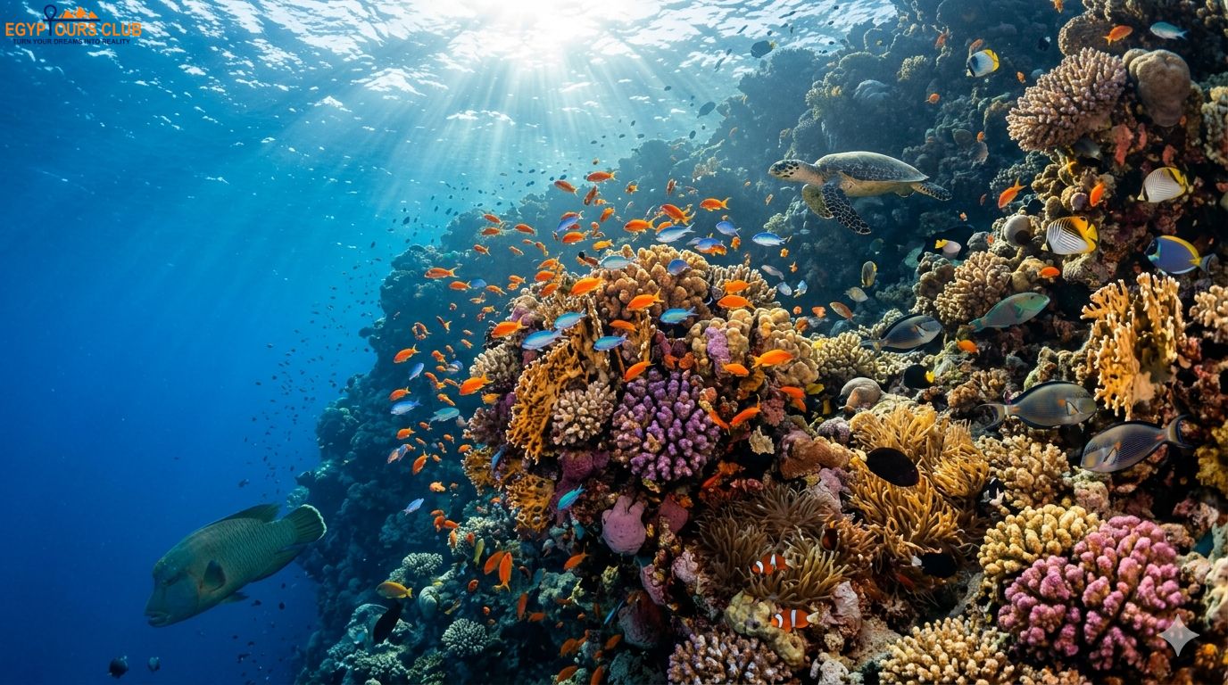 Coral reefs and colorful marine life during a snorkeling trip in Marsa Alam